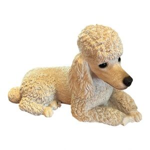 Vintage Sandra Brue Signed Sandicast Poodle Statue Sculpture 9.5” Cream Dog USA